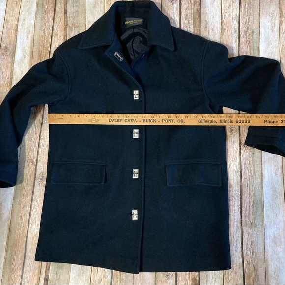 Michelle Francois Black Wool Coat Jacket Toggle Closure S? Thinning of threads - Picture 9 of 10